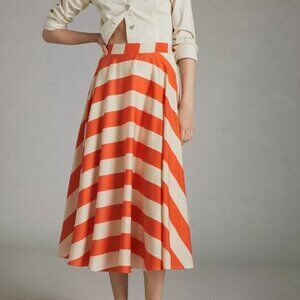 Anthropologie Bold Red and Cream Striped Midi Skirt